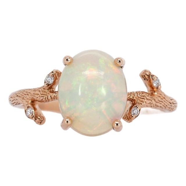 1.9cts Ethiopian Opal Ring With Diamond Accents in 14k Rose Gold | Oval 10x8mm, Size 6.75 For Sale