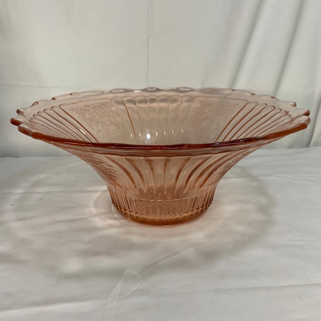 Pink C. 1930s Antique Anchor Hocking Pink Depression Glass Deep Scalloped Fruit or Serving Bowl in the Mayfair (Open Rose) Pattern For Sale - Image 8 of 8