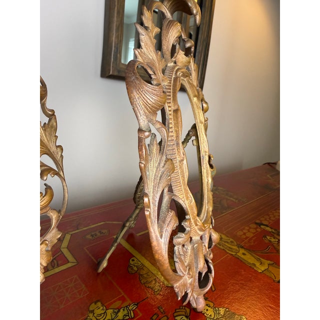 Brass Pair of Antique Rococo Revival Brass Easel Frames Gilt Finish For Sale - Image 8 of 11