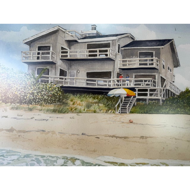 1980’s Helen R. Shick Coastal Florida Beach House Landscape Watercolor on Paper Painting, Framed Under Glass For Sale - Image 9 of 12