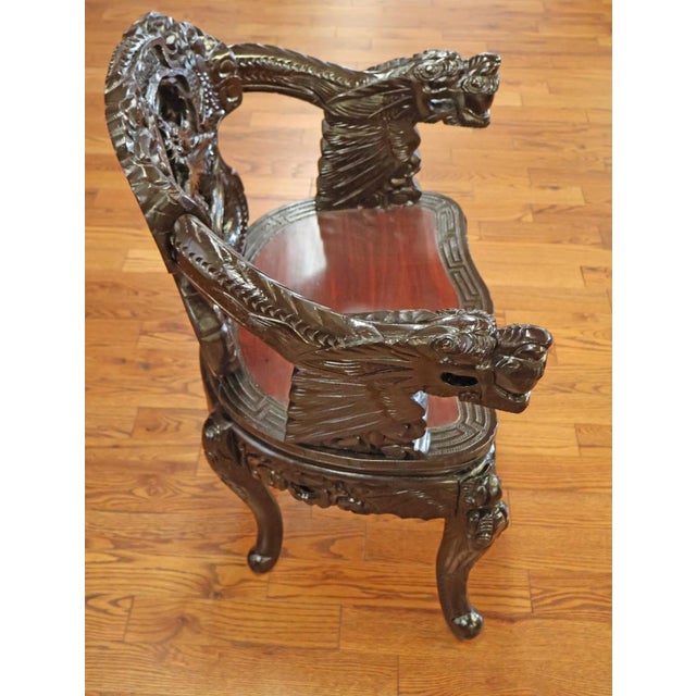 Antique Late 19th Century Meiji Japanese Dragon Carved Chair For Sale - Image 4 of 10