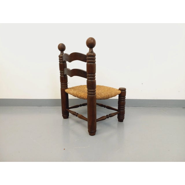 Wood Vintage Brutalist Low Chair in Wood and Straw by Charles Dudouyt, 1940s For Sale - Image 7 of 13