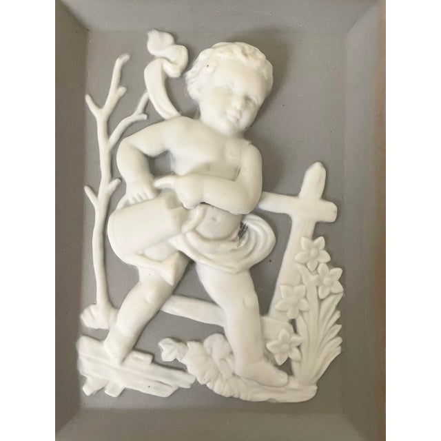 Mid 20th Century Vintage Jasperware by Andrea Four Seasons Porcelain Cherubs G848. Gray & White For Sale - Image 5 of 7