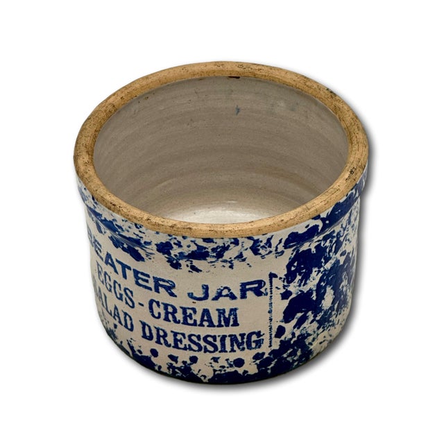 Unusual Antique American Blue Spongeware Decorated Kitchen Beater Jar - Circa Very Early 1900s For Sale - Image 10 of 18