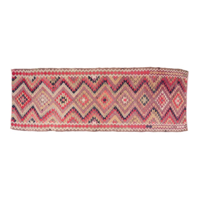 1950s Handwoven Turkish Kilim With Tribal Motifs For Sale