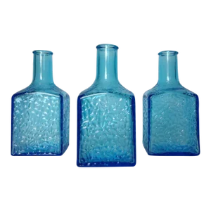 Vintage C.1960's Mid-Century Cerulean Blue Textured Bottles -Set of 3