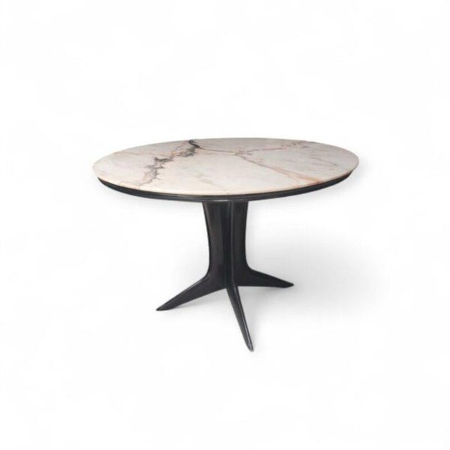 Italian Round Table in Lacquered Wood and Marble For Sale - Image 4 of 4