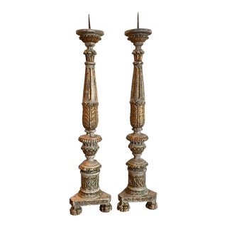 Pair of 1980s Antique Gold Pricket Candlesticks For Sale