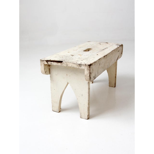 Wood Antique American Farmhouse White Painted Step Stool For Sale - Image 7 of 16