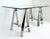 Williams Sonoma Home "Mason" Sawhorse Glass Top Table/Writing Desk Offered for sale is an elegant Williams Sonoma Home...