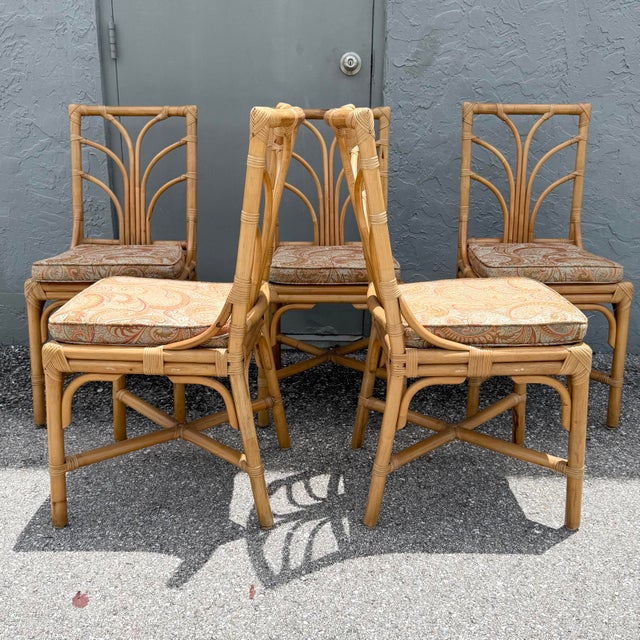 Wood Vintage Boho Chic Rattan Dining Chairs - Set of 6 For Sale - Image 7 of 9