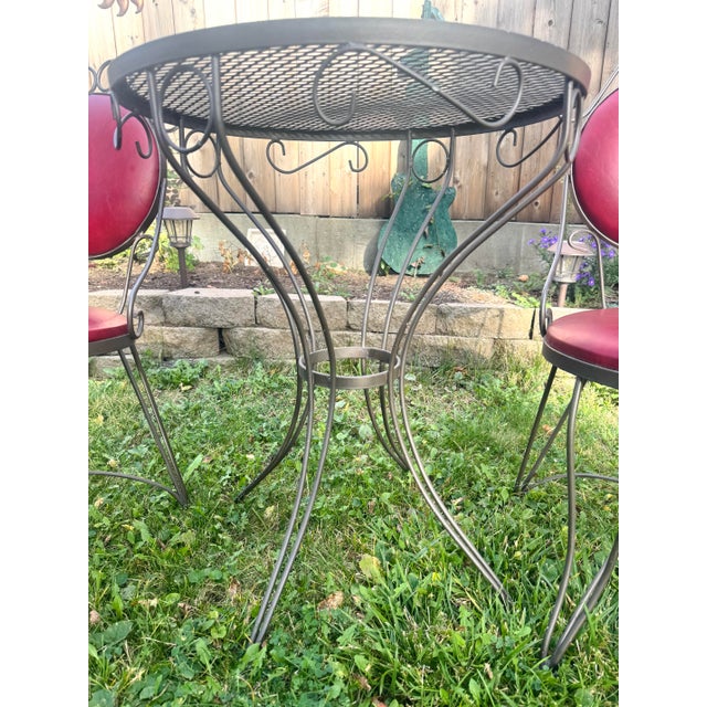 1960s Syd Leach Wrought Iron Bistro Set With Pink Vinyl Chairs For Sale - Image 12 of 14