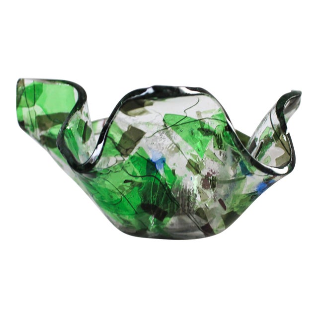 Vintage Art Glass Handkerchief Flower Frog Vase For Sale