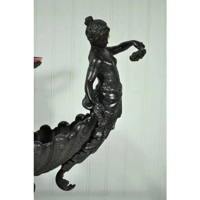 Antique Victorian Spelter & Marble Figural Mermaid Centerpiece Bowl Vase Epergne For Sale - Image 12 of 12