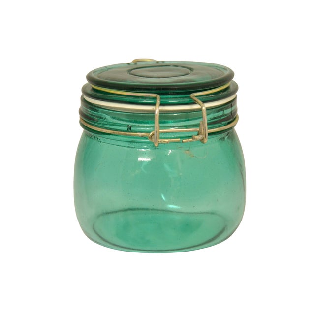 Aqua Teal Blue Glass Jar For Sale - Image 4 of 4