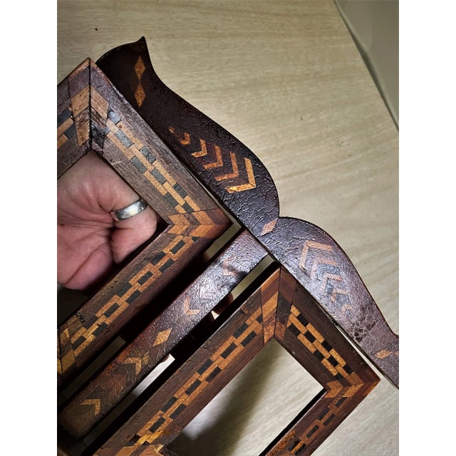 1930s Handcrafted Marquetry Inlay Double Picture Table Top Desk Frame For Sale - Image 4 of 12