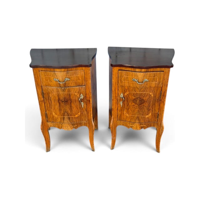 Pair of Italian Bookmatch Walnut Bedside Cabinet/ Nightstand. For Sale - Image 18 of 18