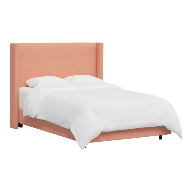 Logan Queen Wingback Bed in Linen Apricot For Sale