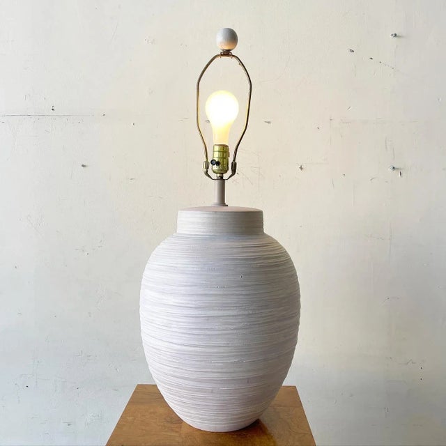 Postmodern Textured Purple and Almond Table Lamp For Sale In Miami - Image 6 of 7