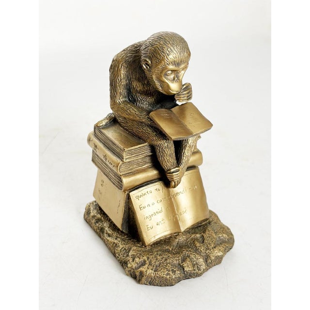 Metal Bookends Depicting Sculptures of Monkeys in Gilded Metal, France, 1970s, Set of 2 For Sale - Image 7 of 14