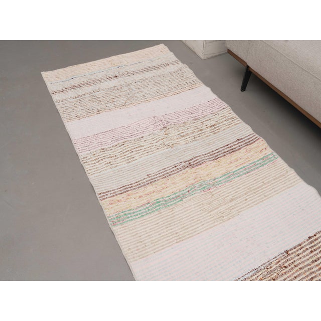Turkish 1970s Vintage Handmade Wool Cotton Cream Runner Rug For Sale - Image 3 of 11