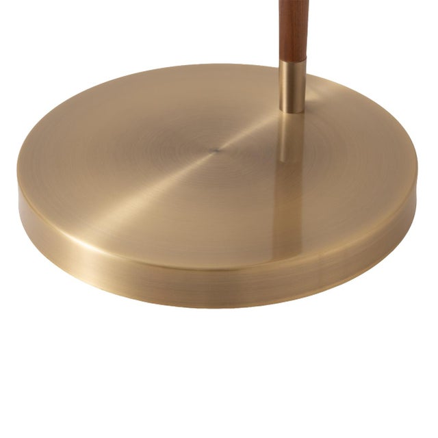 Wood Nova of California 1970s Walnut Scalloped Arc Floor Lamp - Weathered Brass, White Linen, Diffuser, Dimmer For Sale - Image 7 of 7