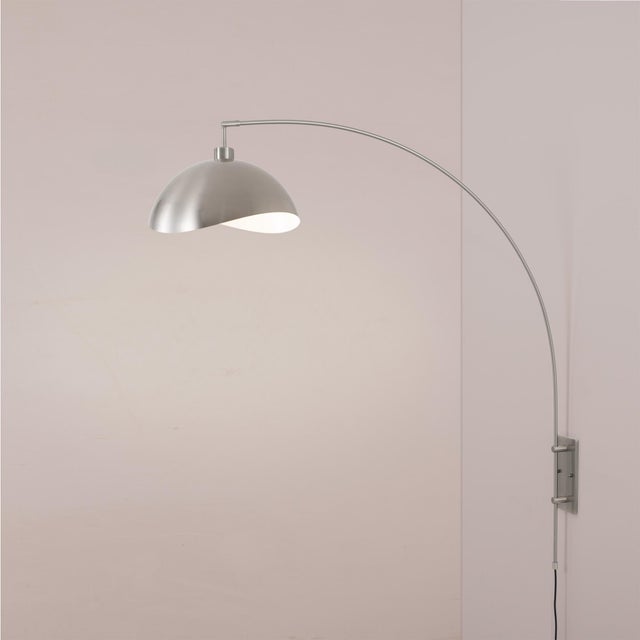 Mid-Century Modern Luna Bella Wall Arc Lamp - Satin Nickel, Half-Dome Shade, Dimmable For Sale - Image 3 of 7