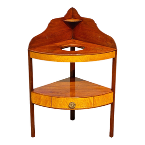 Antique Federal Period Cherry & Birds Eye Maple Corner Washstand With Drawer