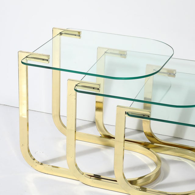 Milo Baughman Mid-Century Modernist Nesting Tables in Polished Brass by Milo Baughman For Sale - Image 4 of 12