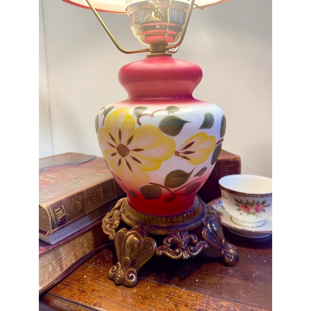 Victorian Vintage Hurricane Gone With the Wind Electric Lamp Hand Painted Flowers For Sale - Image 3 of 10