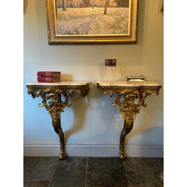Antique Rococo Console Tables in Giltwood, Set of 2 For Sale - Image 10 of 10