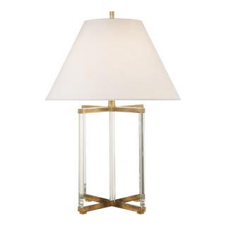 J. Randall Powers by Visual Comfort Signature Cameron Table Lamp in Crystal and Gilded Iron with Linen Shade For Sale