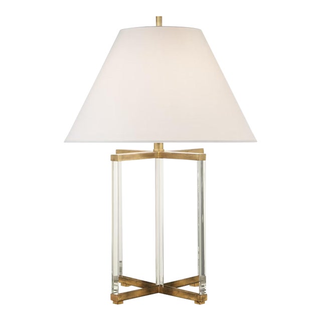 J. Randall Powers by Visual Comfort Signature Cameron Table Lamp in Crystal and Gilded Iron with Linen Shade For Sale