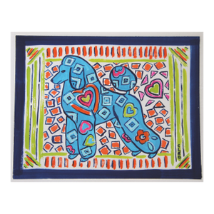 Poodle Dog Peter Max Style Green Blue Orange Navy Folk Art Pop Art Americana Original Painting by Cleo Plowden
