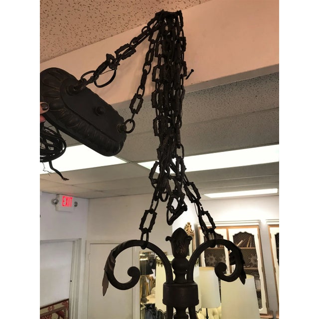 Black Vintage Iron Chandelier With 6 Lights and Acanthus Leaf Detail For Sale - Image 8 of 9