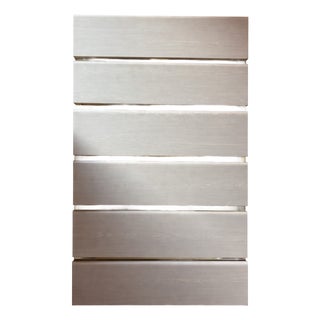 Rare Architectural Postmodern Tall 5 Drawer Chest With Brass Inlay Mirrored Accents, C. 1980s, Mahey Inspired For Sale