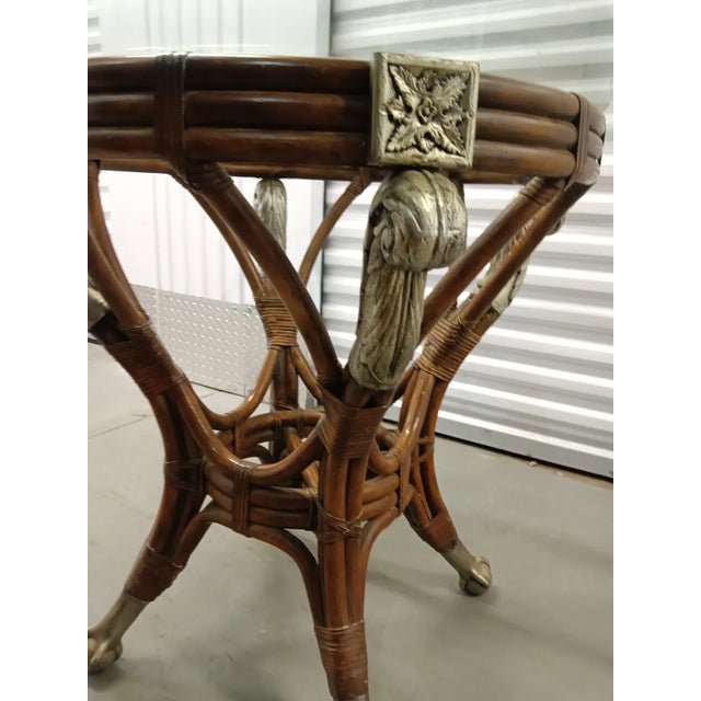 Chippendale Vintage Bamboo Chippendale Pedestal Glass Top Dining Table For Sale - Image 3 of 4