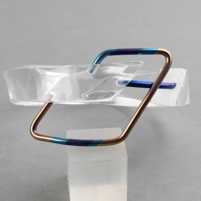 Transparent Lucite Plexiglass Bangle Bracelet with Anodized Aluminum Belt Buckle For Sale - Image 11 of 15
