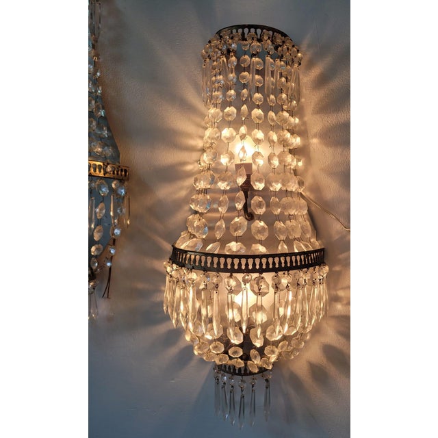 Gold Brass Wall Lights with Louis XVI Glass Decorations, Set of 2 For Sale - Image 8 of 10