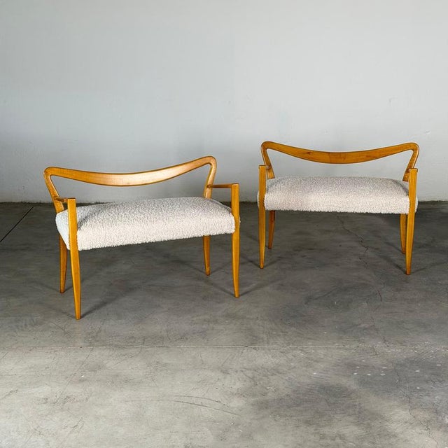 Benches in Blonde Maple with Bouclé Upholstery attributed to Guglielmo Ulrich, 1940s, Set of 2 For Sale - Image 3 of 17