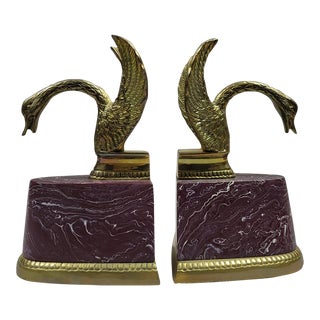 Vintage Art Deco Style Brass Swan Bookends For Sale