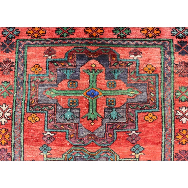 Terra Cotta Vintage Caucasian Kazak Rug With Triple Geometric Medallions 4'1 X 7'0 For Sale - Image 8 of 13