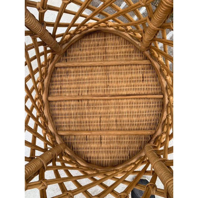 1980s Vintage Oval Rattan Wicker Cane Side Table For Sale - Image 10 of 13