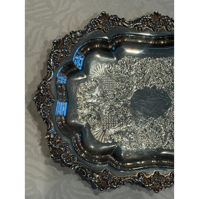 Vintage Crown Silver Co. Ornate Repoussé Silver Plate Rectangular Serving Platter For Sale - Image 4 of 6