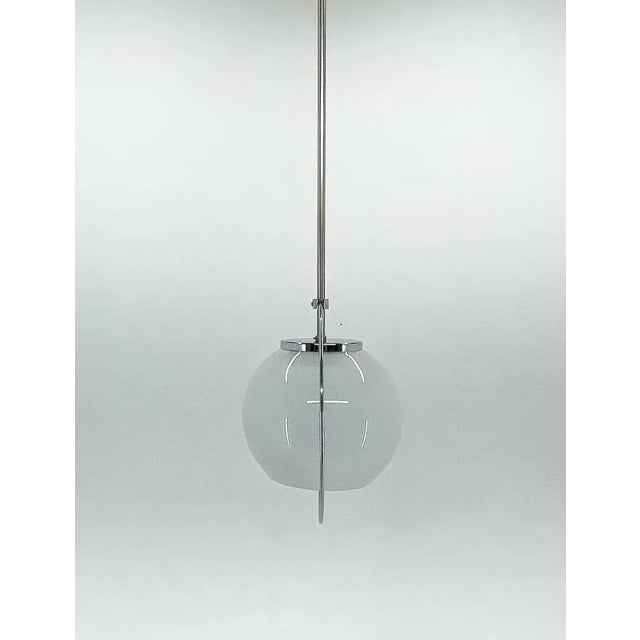 Mid-Century Milk Glass & Chrome Pendant Light, 1960s For Sale - Image 9 of 10