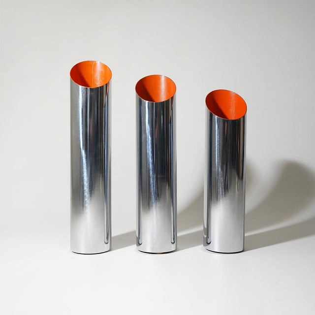Modern Chrome-Plated Metal Umbrella Stands, 1970s, Set of 3 For Sale - Image 3 of 14