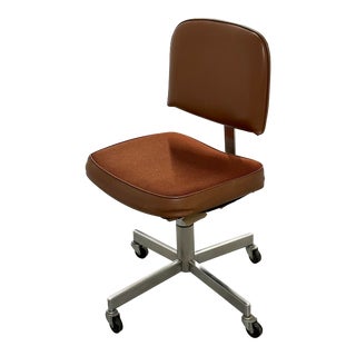 1970s Vintage Mcm Adjustable Chrome Rolling Swivel Office Chair For Sale