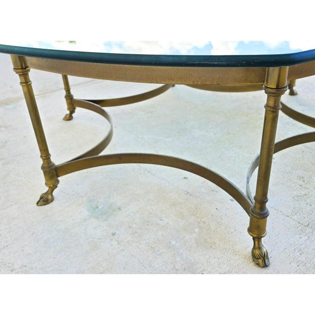 Metal Vintage LaBarge Hexagonal Brass Hoof Footed Glass Top Coffee Table For Sale - Image 7 of 13