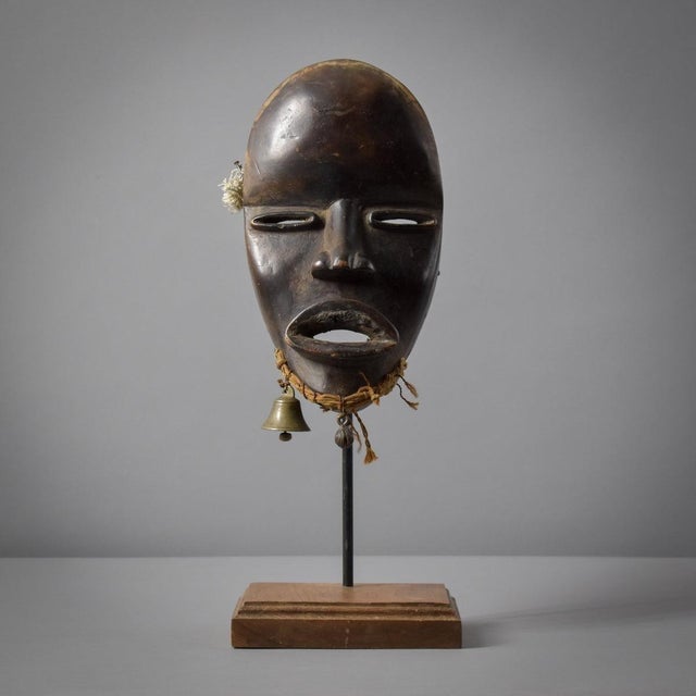 Wood Early 20th Century Dan Dean Gle Mask with Bells on Custom Stand For Sale - Image 7 of 11