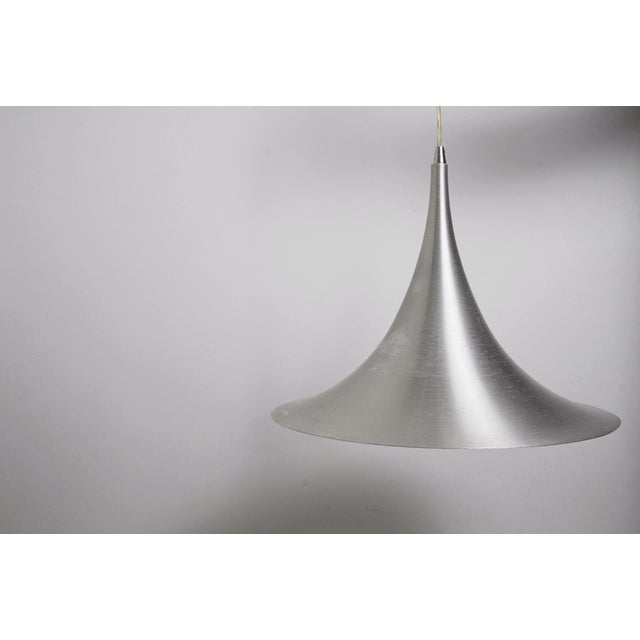 Mid-Century Modern Space Age Trumpet Pendant Light in Brushed Aluminium and Metal, 1960s For Sale - Image 11 of 11